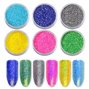 

6Jars Shiny Colorful Laser Nail Glitter Sequins Set Manicure Decor Aurora Bright Mermaid Dust Pigment Powder Nails Art Accessory