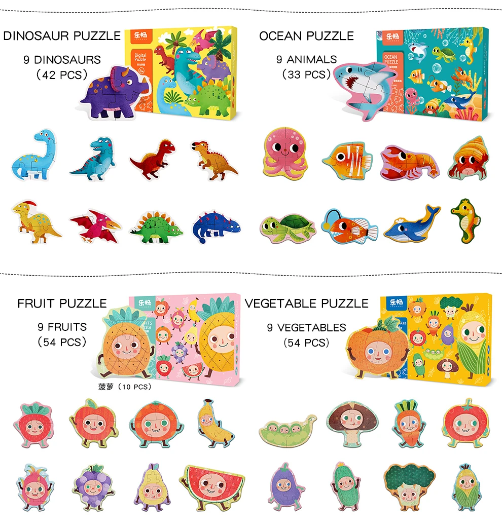 Wooden Baby Big Puzzles Advanced Toys Cartoon Animal Characters Cognitive Children Early Learning Intelligence Development Toys