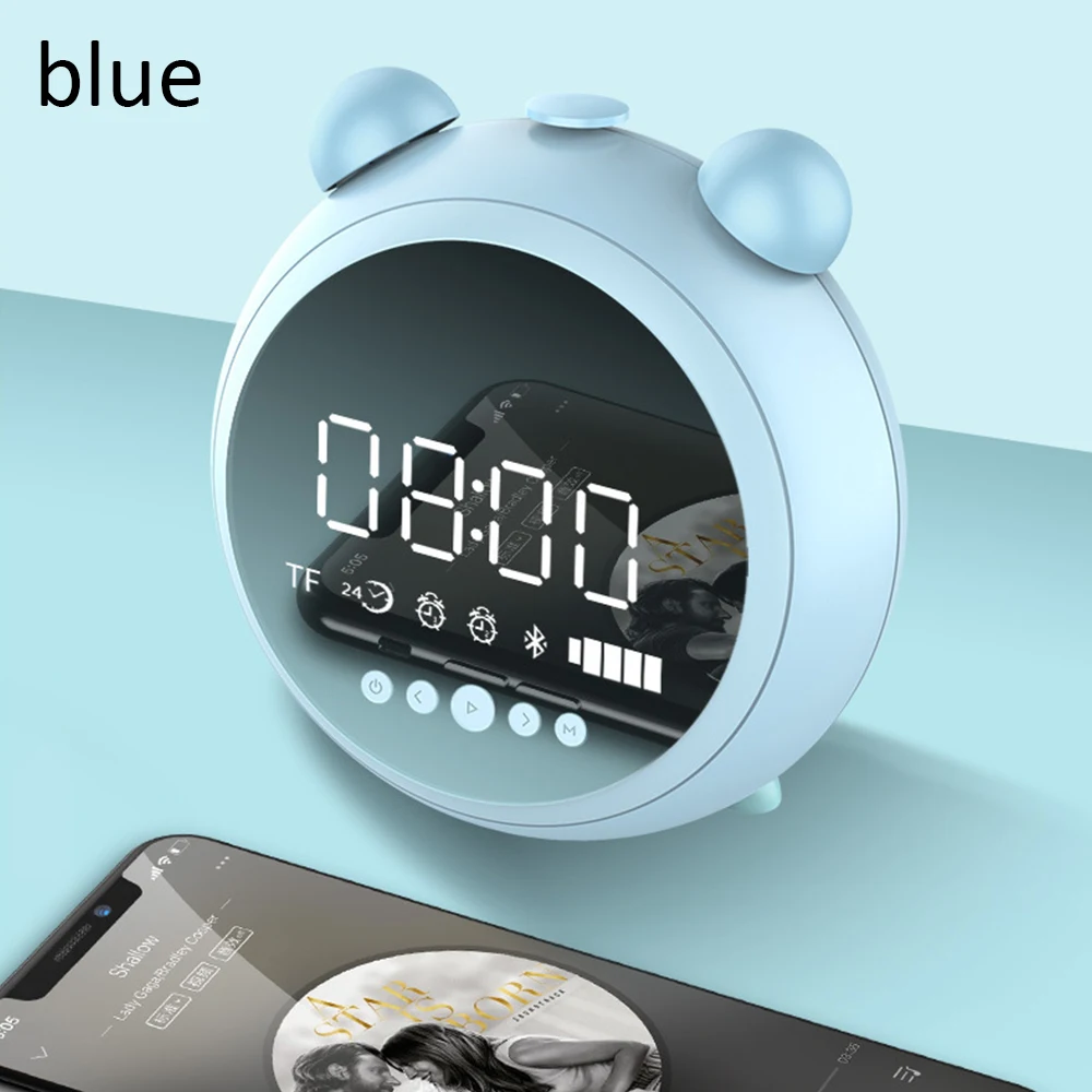 blue Милый Многофункциональный светодиодный цифровой будильник, Ночной светильник, сабвуфер TWS, стерео Bluetooth динамик, fm-радио, подарок на день рождения для взрослых и детей - Цвет: blue