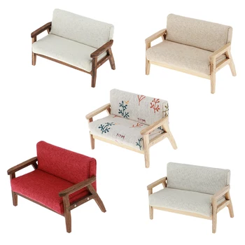 

Dollhouse Miniature Sofa Solid Color Upholstered Loveseat Couch for 1/12 Scale Doll House Decorations