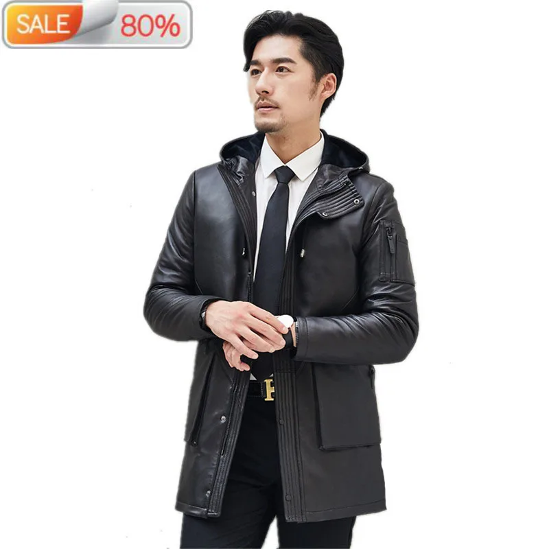 

Winter Genuine Duck Down Men Warm Parka Mens Sheepskin Leather Jacket Cuero Genuino 1A0A ND765