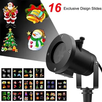 

Christmas Festival Projector Lamp 16 Slides Projection Light Moving LED Patterns Waterproof Decorative Outdoor Indoor Lighting