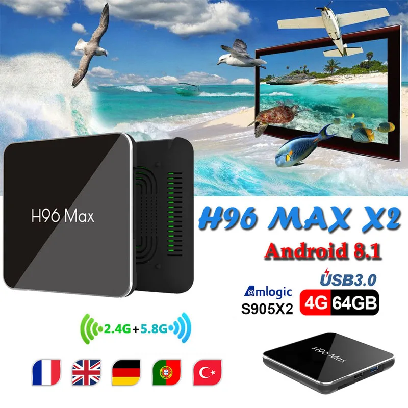 

Best stable android 8.1 tv box H96 MAX X2 4GB 64GB Amlogic S905X2 Dual Wifi H.265 1080p Bluetooth smart tv set top box h96 boxes