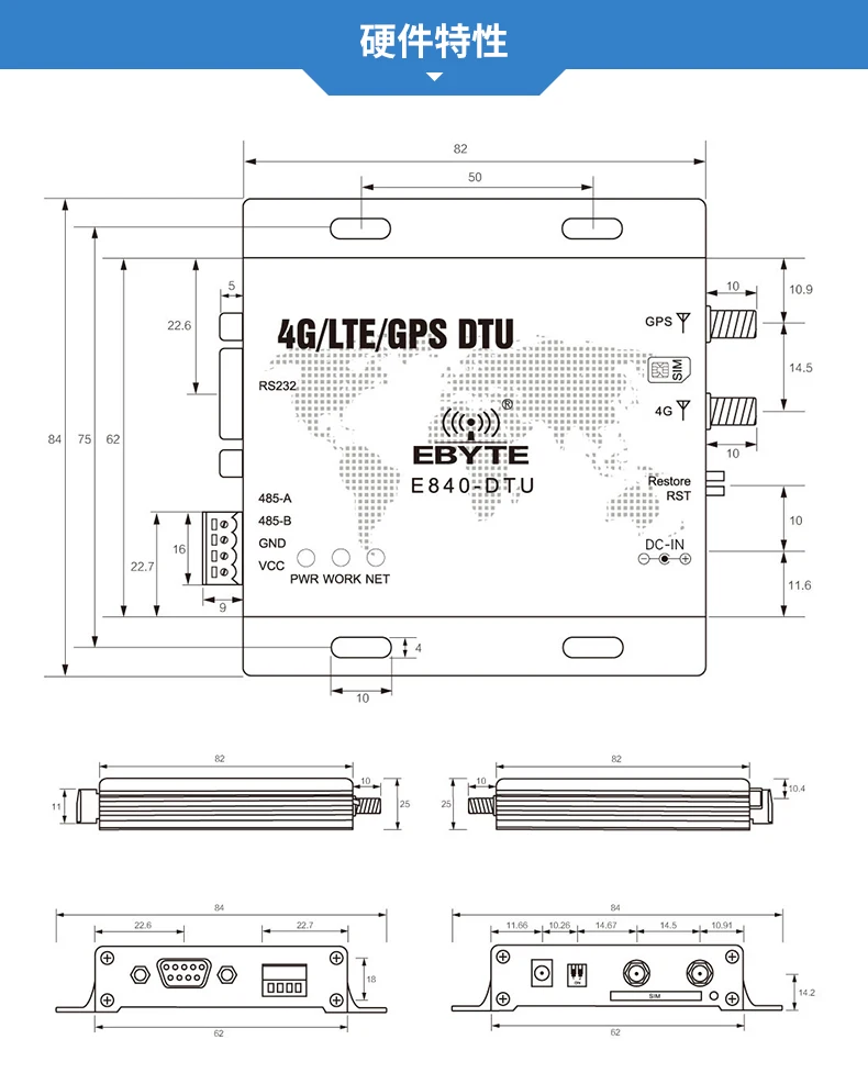 4g Dtu модуль Прозрачная передача 485/232 поддержка gps позиционирование Yibaite облако передачи данных радиостанции