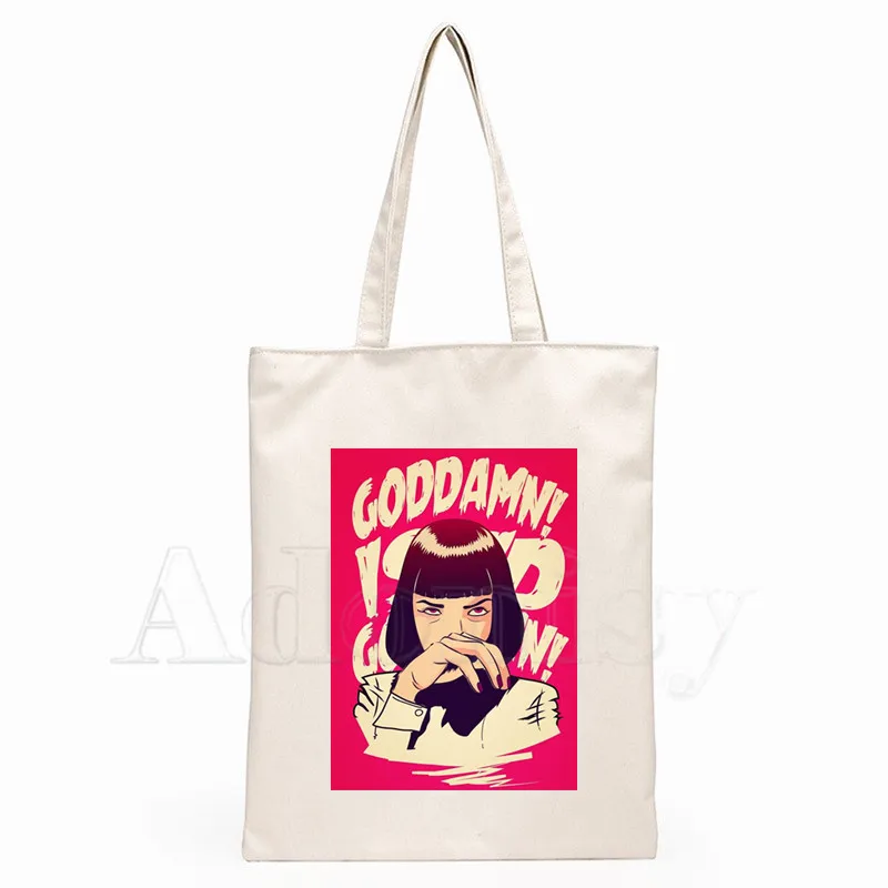

Mia Wallace Pulp Fiction Unisex Handbags Custom Canvas Tote Bag Print Daily Use Reusable Travel Casual Shopping Bag