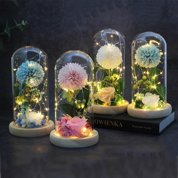 

Real Flower Rose Home Decoration Accessories In Flask A Glass Dome With Night Light For Wedding Valentine's Day Gif Christmas