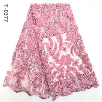 

Pink African Velvet Lace Fabric 2020 High Quality Wine Lace Fabrics with Sequins French Mesh Lace for Party