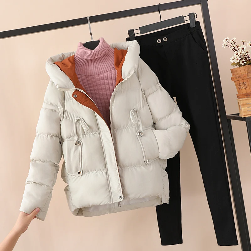 Утолщенная теплая зимняя куртка с капюшоном для женщин; коллекция года; однотонные однобортные парки на молнии; корейское тонкое пальто; одежда в Корейском стиле; 13027 - Цвет: Creamy-white