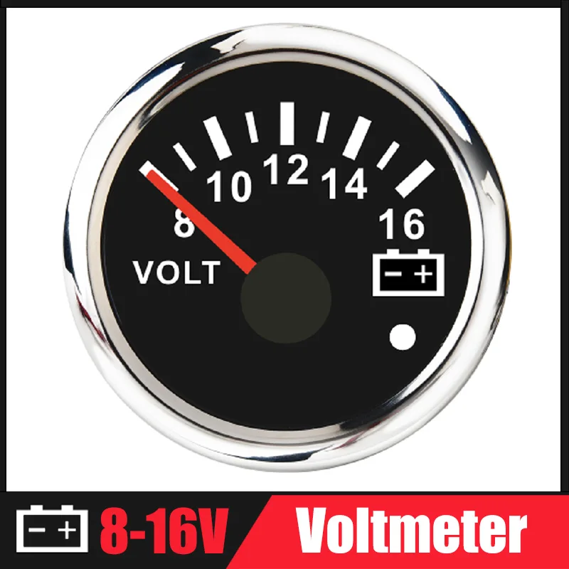 52mm Voltage Gauge Indicator 8-16V With Alarm Light Red Backlight For Car Marine