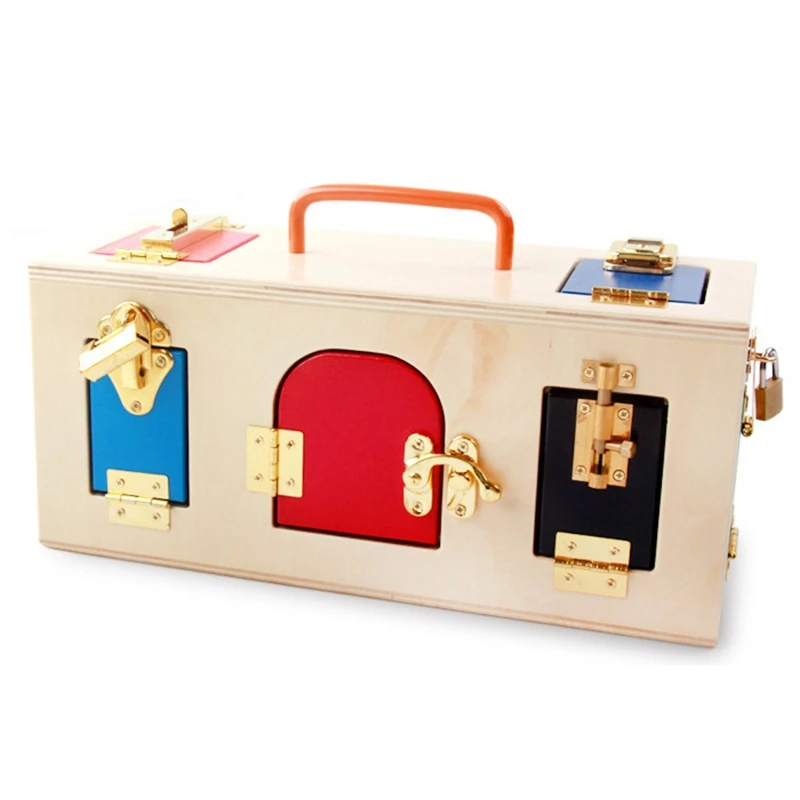 

Children's Educational Early Childhood Unlock Toys Shape Matching Building Blocks Boys and Girls Hands Wooden Key Lock Box Toy L