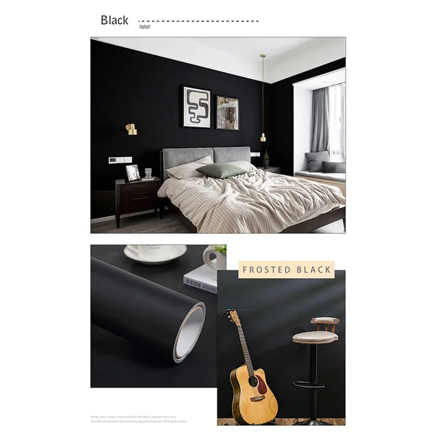 Pearl White DIY Decorative Film PVC Self Adhesive Wall Paper Furniture Renovation Stickers Kitchen Cabinet Waterproof Wallpaper Matte Black
