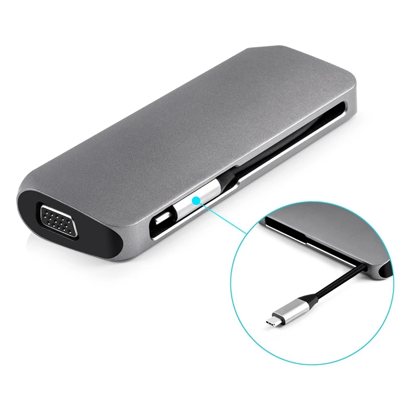 ABKK-type C-Vga концентратор адаптер Vga+ Pd+ Usb 3,0X2+ Sd/Tf конвертер для Macbook Pro/Pc/Switch/Meeting/Game