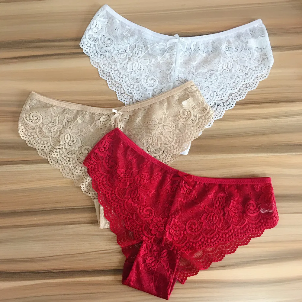 3 Pcs/lot Ladies Lace Panties Sexy Lingerie Low Waist Solid Briefs Big Size XXL Underwear Women Underpants Panty Intimates Soft cotton underwear for women Panties