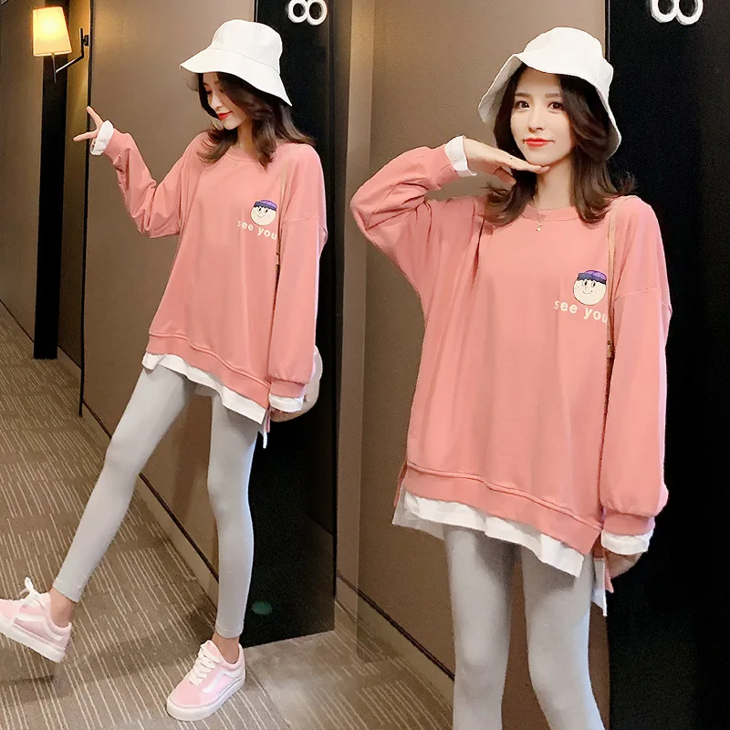 

2019 Autumn Clothing Maternity Top Korean-style Fashion Pregnant Women Long Sleeve Mid-length Hoodie Autumn Dress