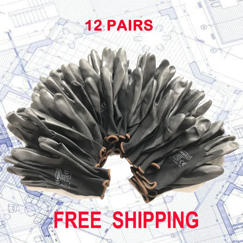 Nmsafety 12 Pairs/ 24Pcs Gebreide Werkhandschoenen Bouw Beveiliging Tuin Rubber Industriële Werkhandschoenen