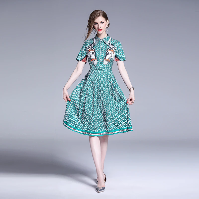 Vrouwen POLO Kraag Jurk Eenvoudige Katoenen Slanke Lange Korte Mouw Nieuwe Trend Afdrukken Geplooide Jurken Zomer Vrouwen POLO Kraag Jurk Eenvoudige Katoenen Slanke Lange Korte Mouw Nieuwe Trend Afdrukken Geplooide Jurken Zomer