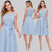 Платья для выпускного вечера короткое милое платье без рукавов с круглым вырезом для выпускного бала ампир ТРАПЕЦИЕВИДНОЕ выпускное платье с бантом