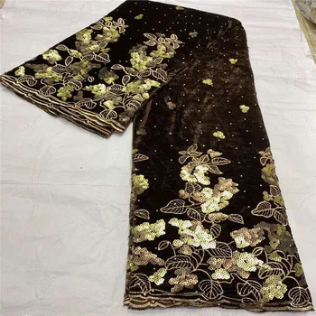 

Brown French Nigerian sequins net lace African tulle mesh velvet lace fabric high quality for party wedding dress 5yards/lo