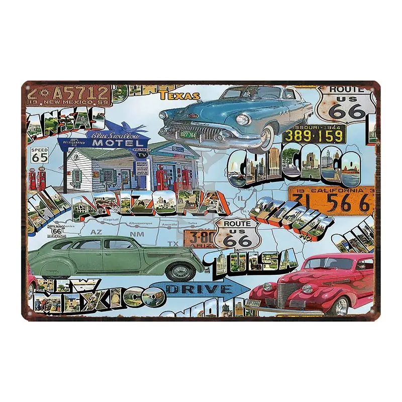 Американский High Route 66 потертый шик автомобильный оловянный знак металлическая пластина для стены бара ресторана домашнего искусства мотор гаража Декор DU-5133A - Цвет: DU-5151