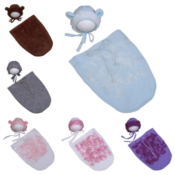 

Infants Photo Shooting Sleepsack Wrap Cap Kit Newborn Photography Props Baby Sleeping Bag Beanie Hat