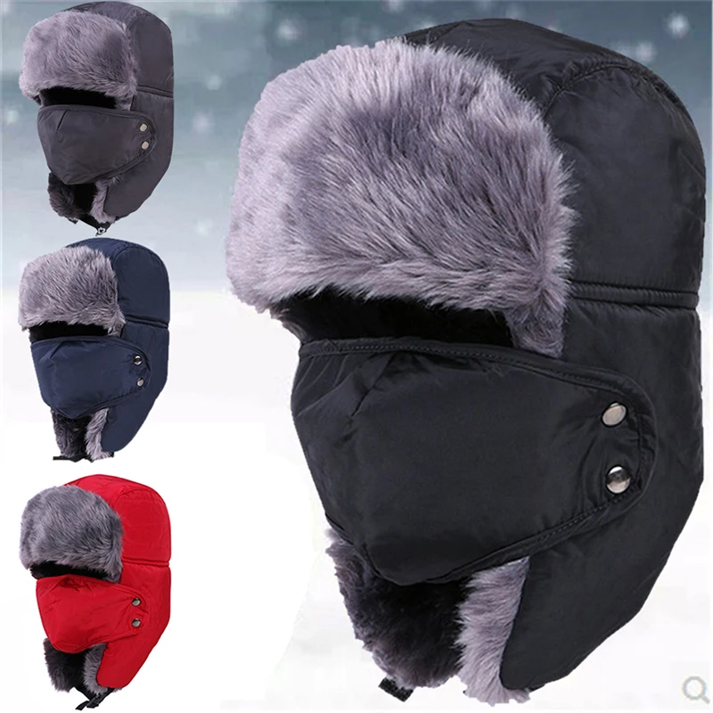 

Warm Thermal Hat Men Women Ear Flap Mask Cap Winter Fur Hat Windproof For Motorcycle Outdoor Sport Cycling Walking Skiing