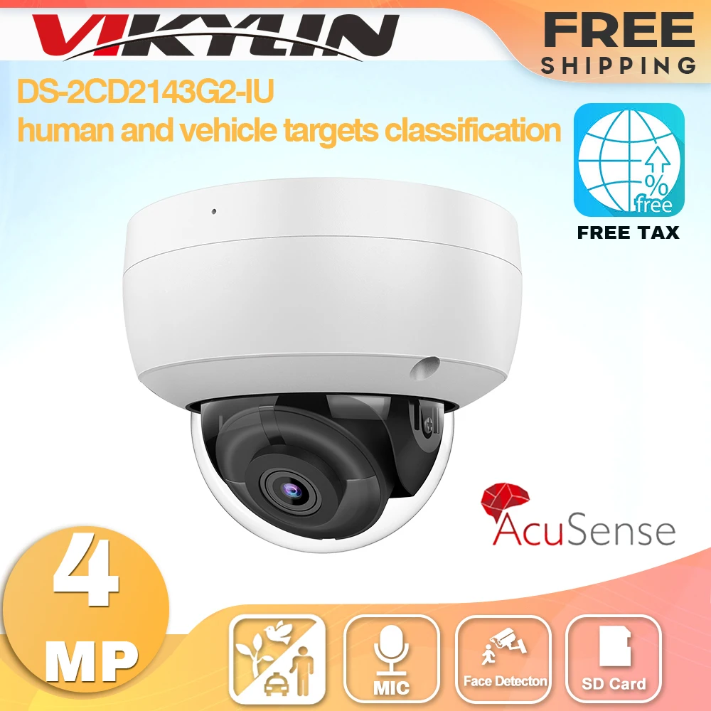 Hikvision Acusense IP Camera DS-2CD2143G2-IU 4MP Built-In Mic SD Card H.265+ POE 2K Classification For Human And Vehicle | Безопасность