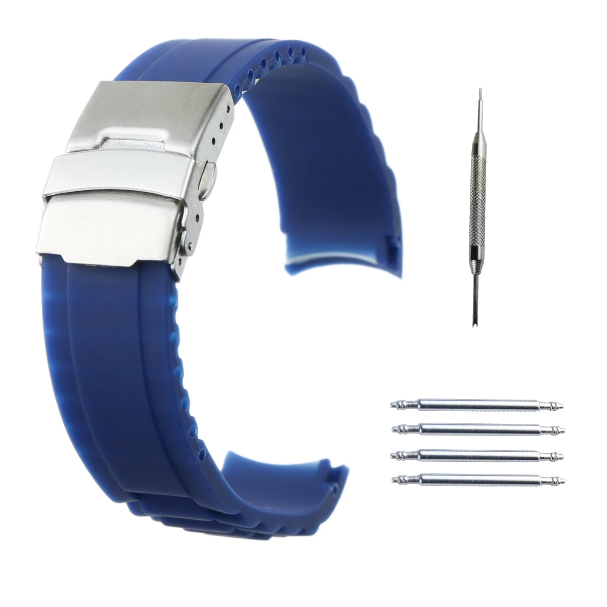 Silicone sports curved strap- black, white, orange, dark blue, brown and red, size 22mm, 24mm - Цвет ремешка: blue