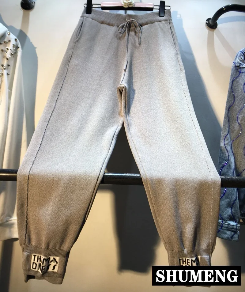 

2019 New Autumn Drawing Elastic Waist Ankle Length Knitted Trousers Girls Students Loose Harem Pants Casual Sport Trousers