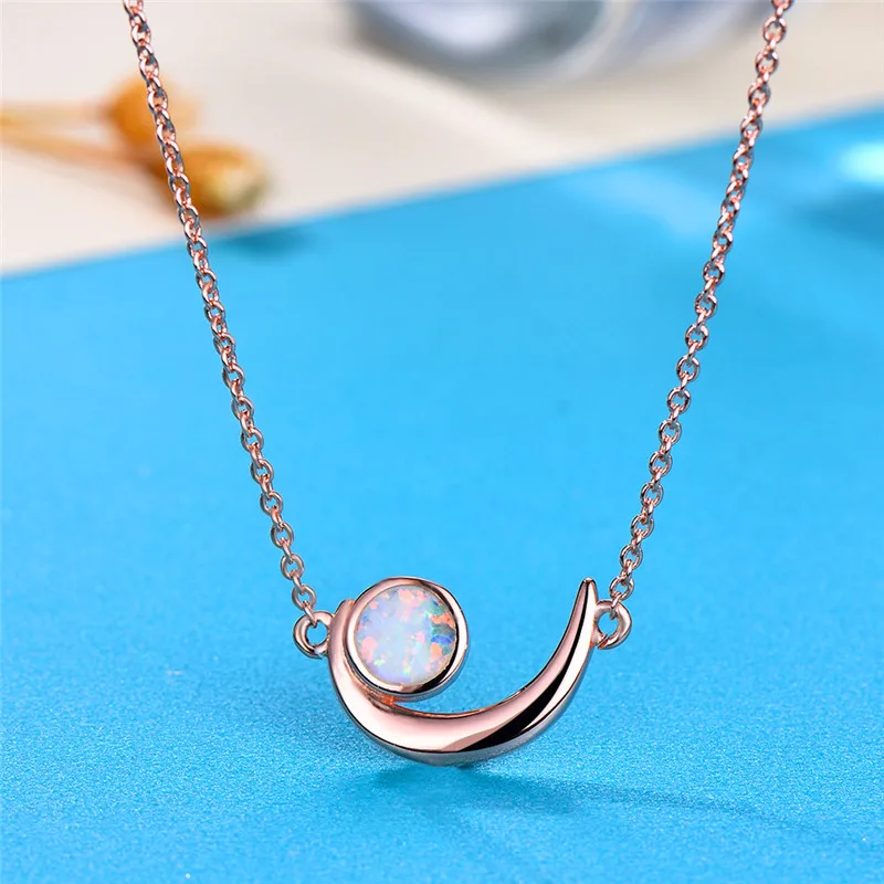 Милая женская маленькая луна круглая подвеска ожерелье из розового золота колье цепочка Белый Синий