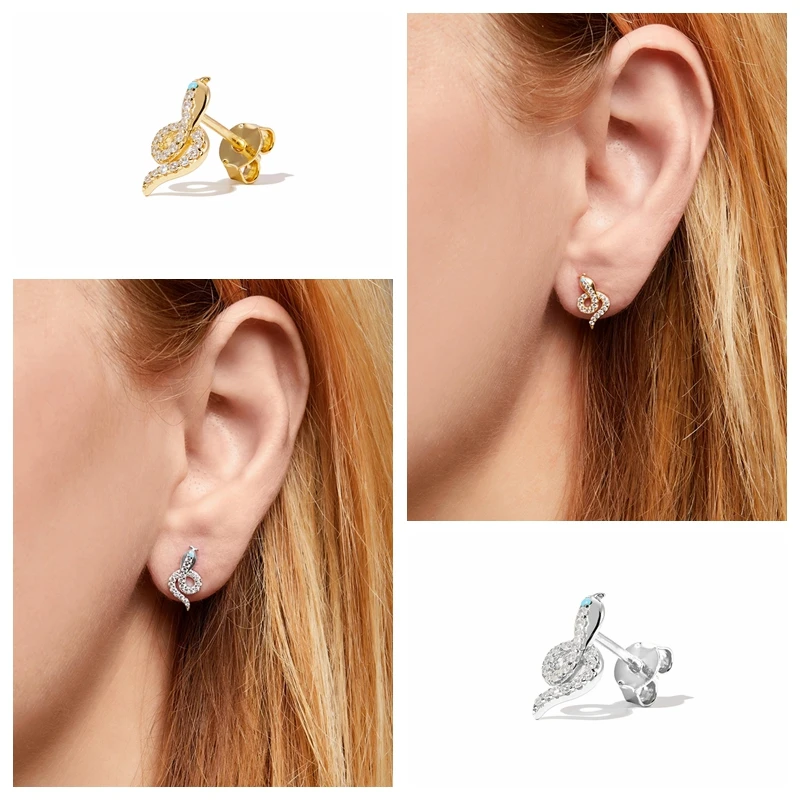 

Minimalist Bling Animal Snake Pattern Mini Stud Earrings For Anniversary Engagement Birthday Gift Solid 925 Sterling Silver