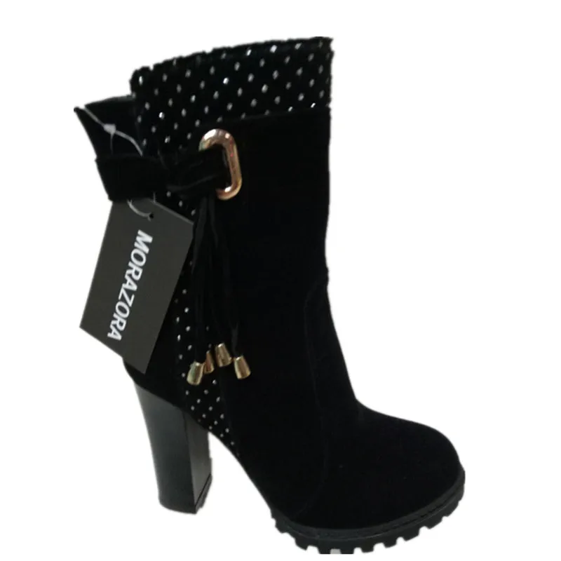 

Huapate High heels boots office lady spring autumn flock boots zipper elegant ankle boots party shoes big size 34-43