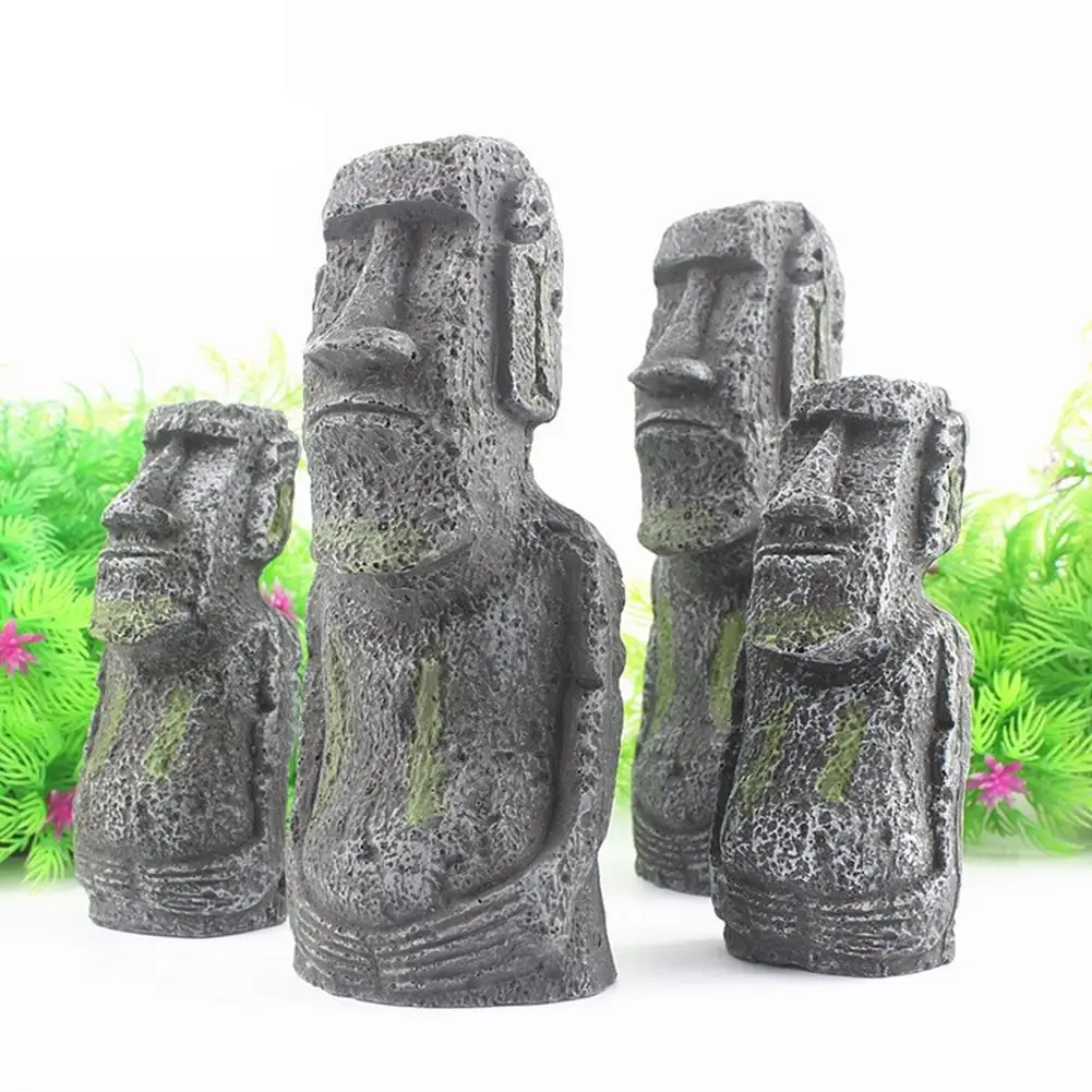 Aquarium Accessories Decoration Reptile Decoration Easter Island Stone Statue Resin Landscaping Crafts Aquarium Box Ornament
