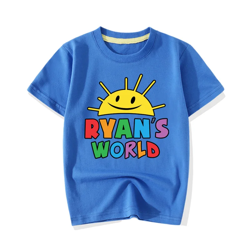 Одежда с принтом «Ryan's World» для мальчиков и девочек летние футболки с короткими рукавами для малышей Детские футболки, топы, одежда JY085 - Цвет: Blue T-shirt