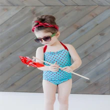 Цельный купальник-бикини для маленьких девочек, купальный костюм в горошек, пляжный костюм на бретельках, летняя пляжная одежда