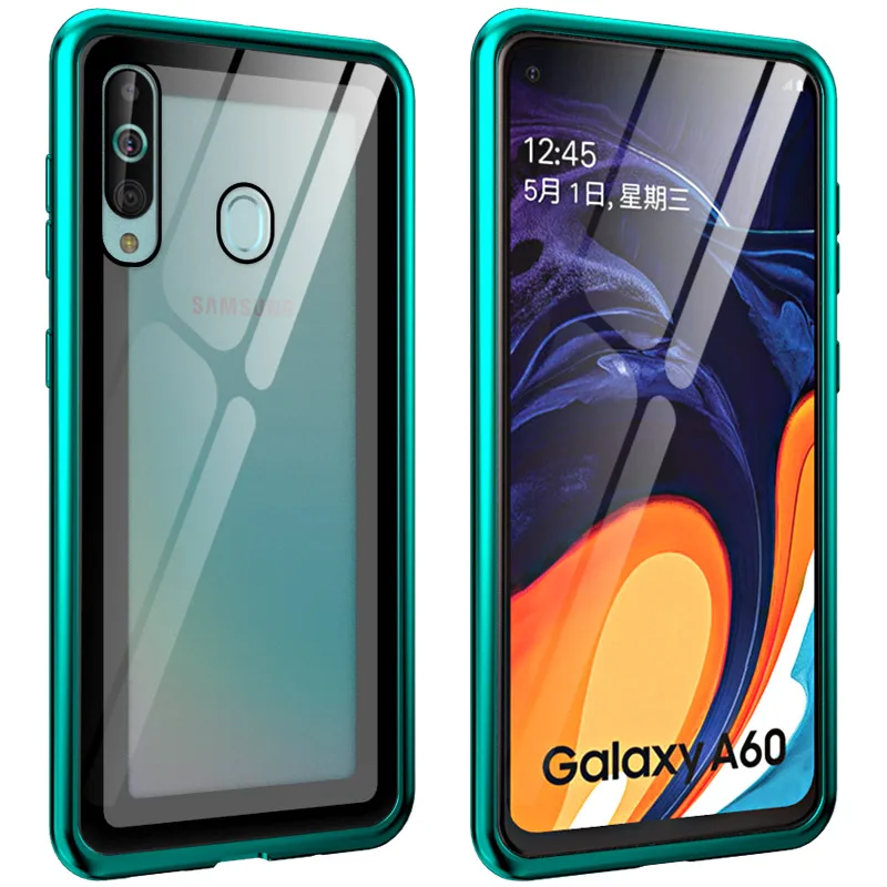Металлический Чехол-Бампер для samsung Galaxy A50, чехол, прозрачная Роскошная задняя крышка, прозрачный стеклянный алюминиевый бампер для Samusng A70 A60, чехол - Цвет: green