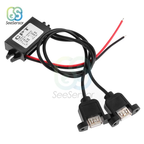 Double USB with Ear DC/DC 12 В до 5 В 3A 15 Вт автомобильный преобразователь питания понижающий регулятор микро мини USB автомобильный монитор понижающий модуль питания - Цвет: Double USB with Ear
