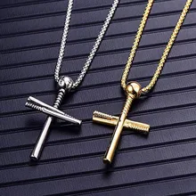 Pendant Necklace Baseball-Player Bat-Cross Male Jewelry Stainless-Steel And Faith 1PC