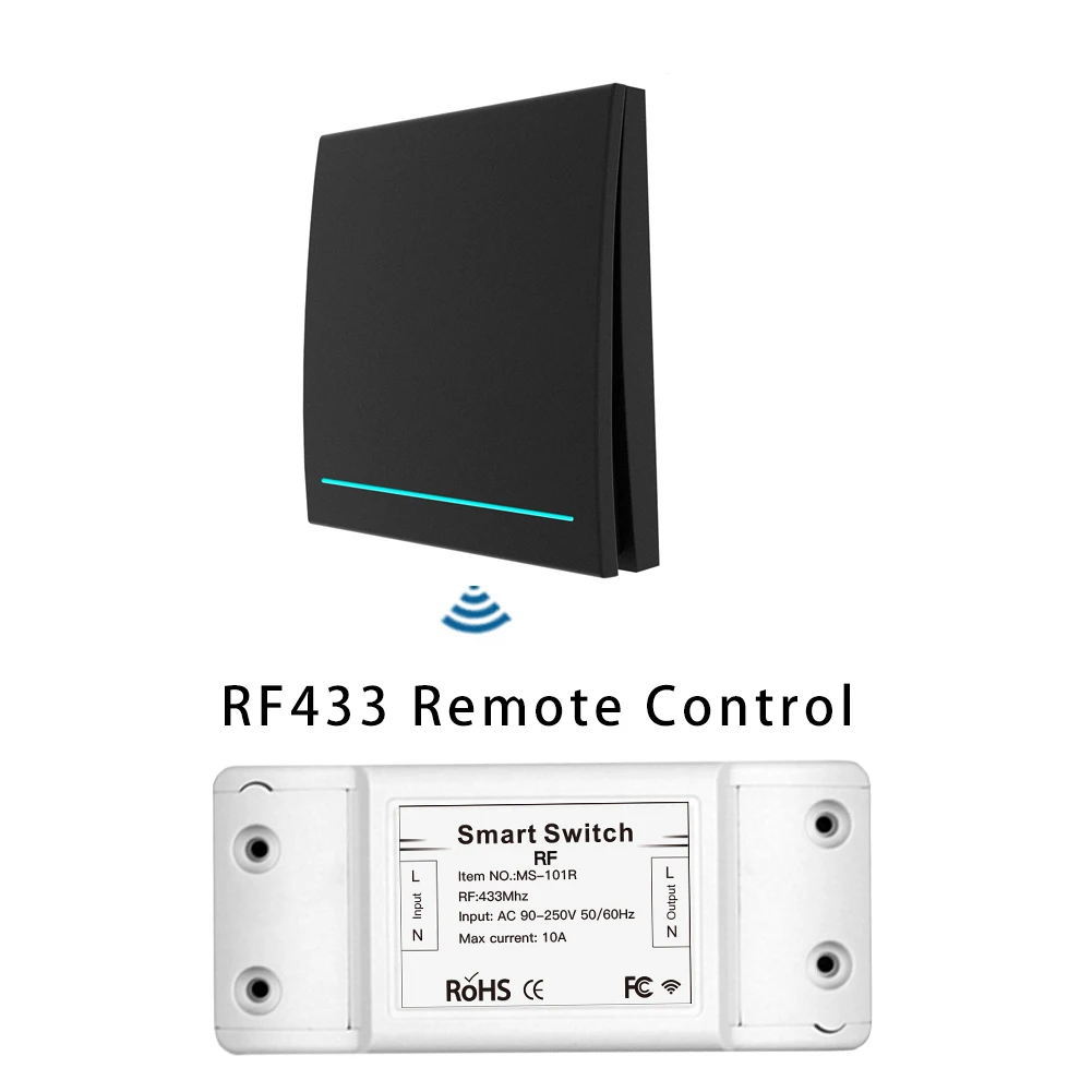 RF 433 Wireless Smart Switch Remote Control Receiver Push Button Controller Wall Panel Transmitter,2 way/3 way Multi-Control - Цвет: Black Kit 1