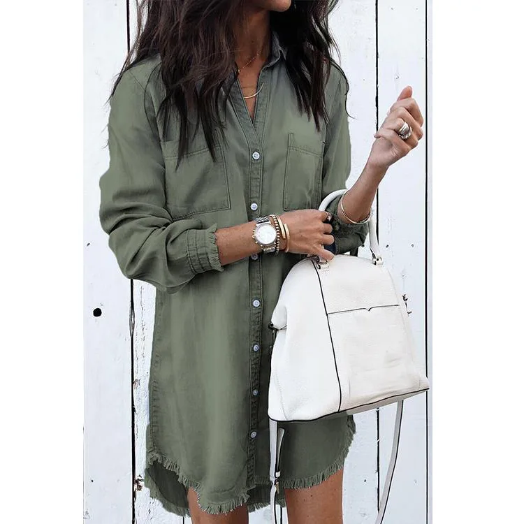 Koop AliExpress Hot Verkoop DAMES Denim Jurk Kwasten Afslanken Denim Shirts 4 Kleur 8 Code