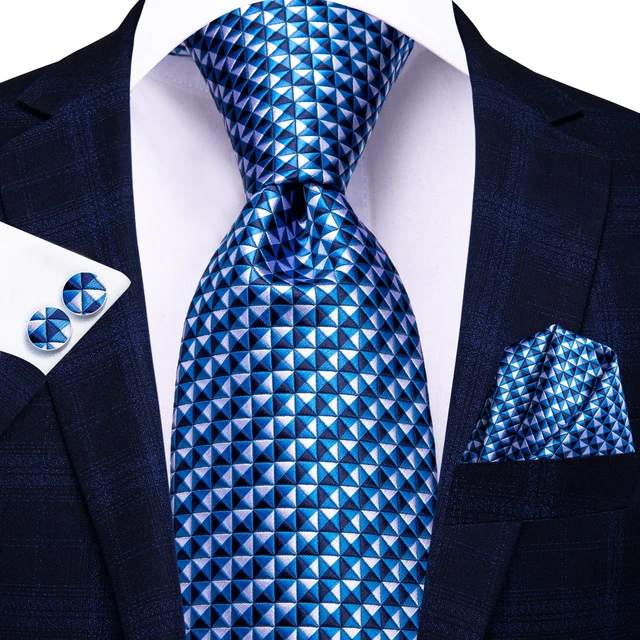 Hi-Tie cravatta da sposa in seta a righe blu chiaro per uomo gemelli fatti a mano Set di cravatte Fashion Design Business Party Dropship 3