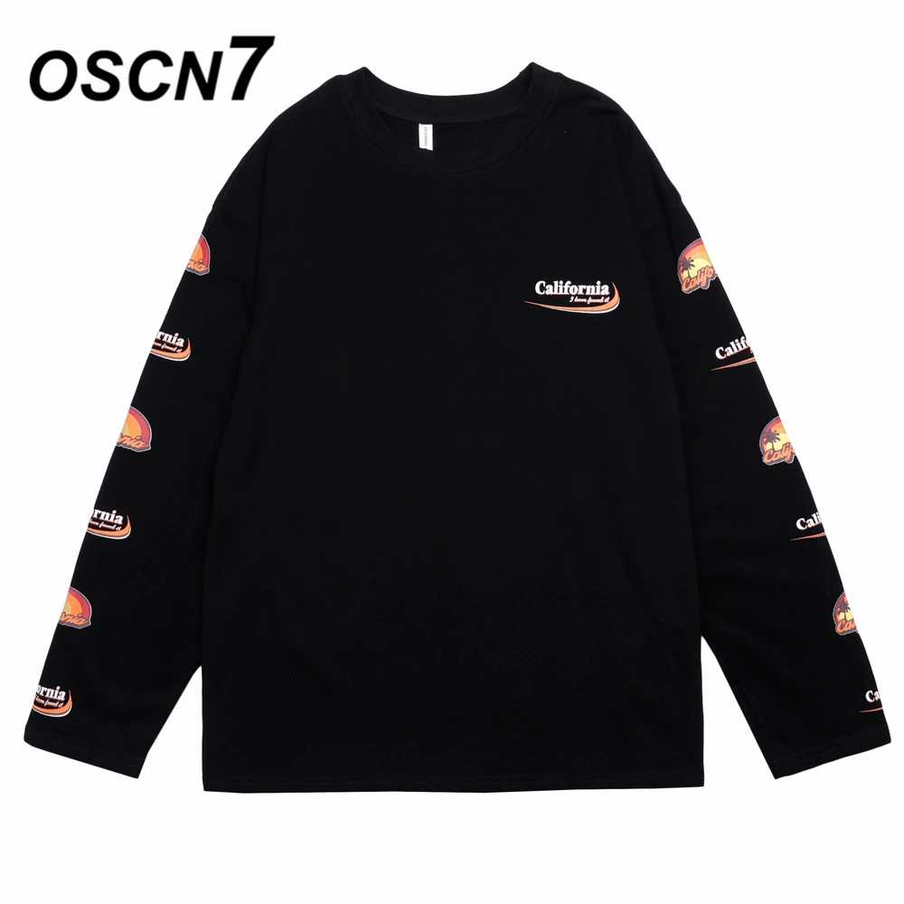 

OSCN7 Graphics Print Men's Long Sleeve T-Shirts 2019 Fall Stripe Tshirts Men Hip Hop Casual Women Top Tee Streetwear T249