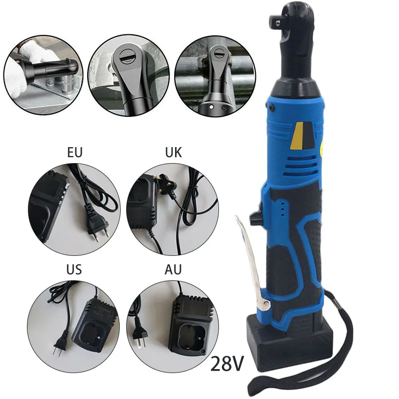

LED Wireless Electric Wrench Ratchet Right Angle UK US AU EU Plug Rechargeable Battery Power Repair Tools