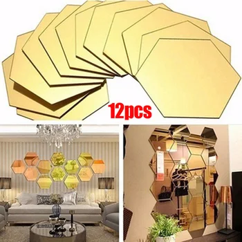 

12Pcs Hexagonal Mirror Wall Stickers DIY Art Home Decoration Living Room Crafts TN88