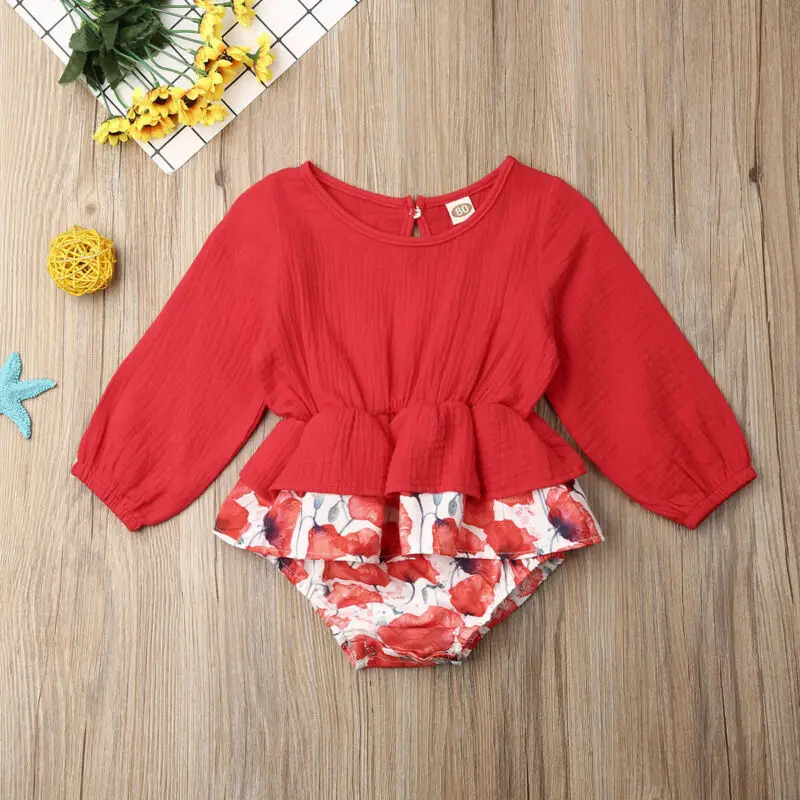 

CANIS Newborn Infant Kids Baby Girls Long Sleeve Ruffles Floral Patchwork Bodysuit Jumpsuit Clothes Outfits Autumn