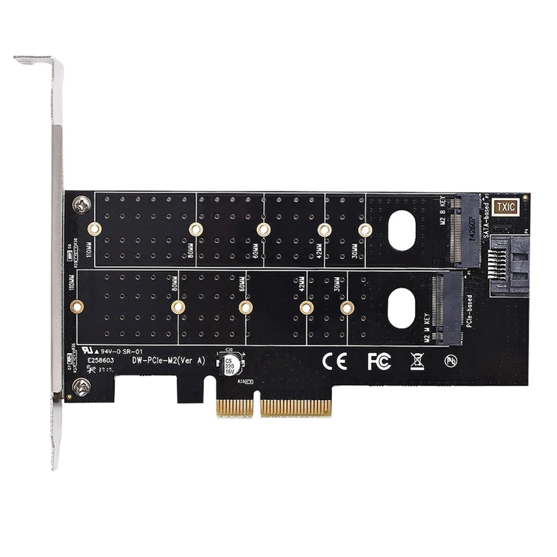 Двойной M.2 Адаптерная плата Pcie M2 Ssd Nvme (M) или Sata (ключ B) 22110 2280 2260 2242 2230 к Pci-E 3 0X4