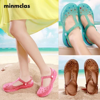 

Minmclas 2020 Hole Shoes Women Sandals Summer New Mary Jane Leopard Slip Non-slip Jelly Shoes Beachwedge Heels High Quality