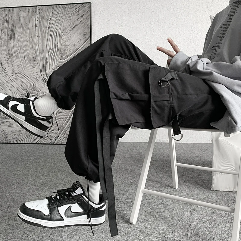 

2023 Fashion Hip Hop Sweatpants Black Mens Harem Pants Multi-pocket Pencil Joggers