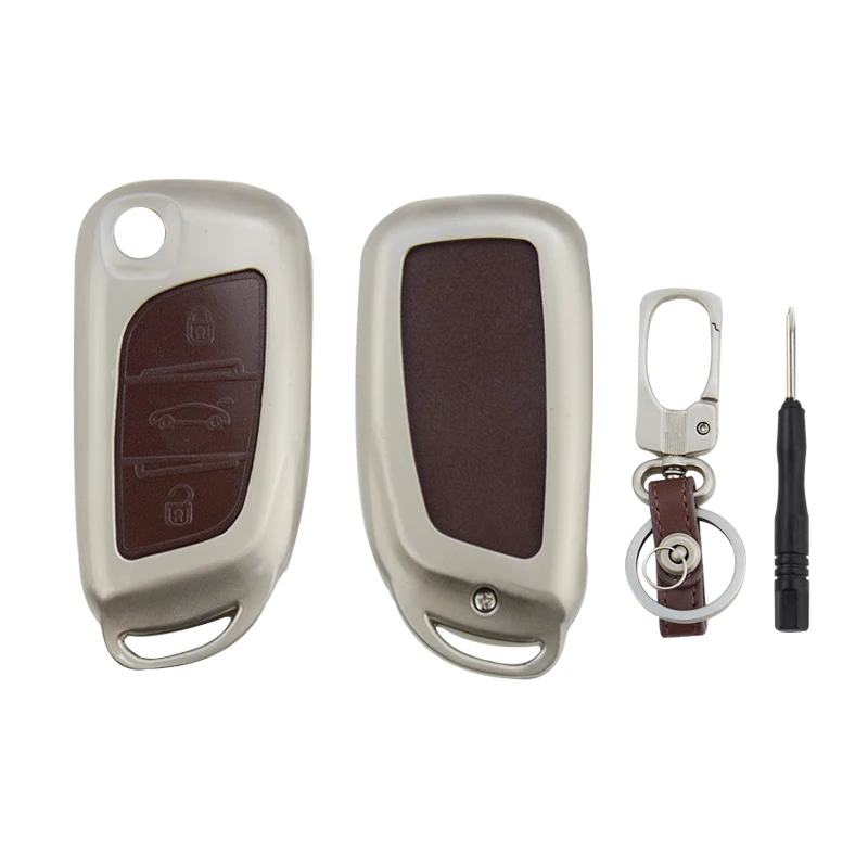 Серебристый OkeyTech цинковый сплав+ кожа Ключи дистанционного крышка чехол для Volkswagen Passat B7 B8 для Skoda OCTAVIA III для peugeot 207 208 306 307 для Audi - Название цвета: Серебристый