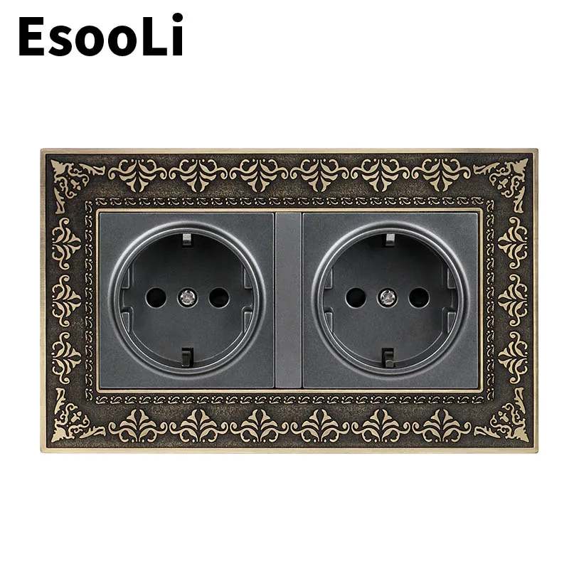 EsooLi серый 16A двойное гнездо питания стандарта ЕС 4D тиснение Ретро панели из