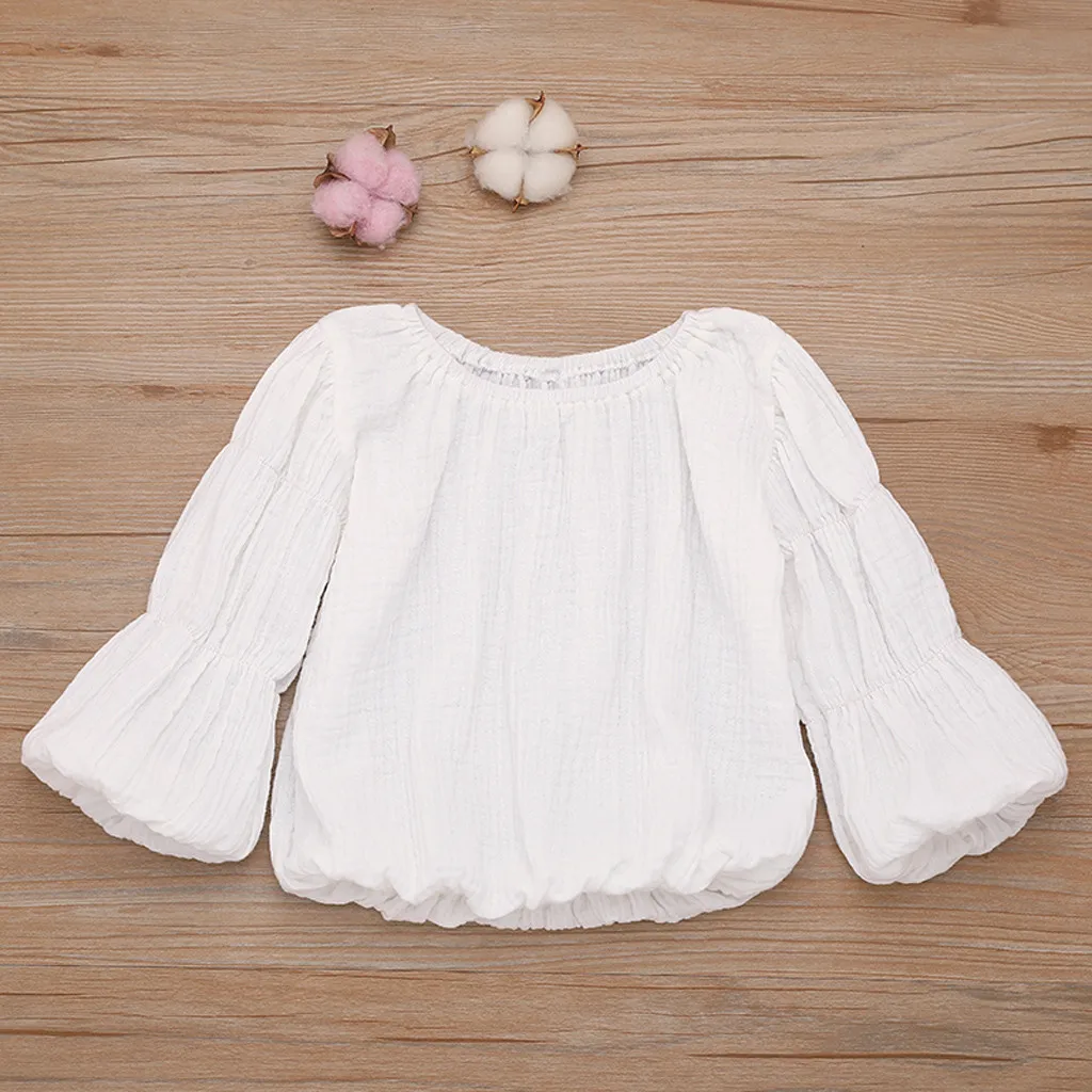 Baby Boy Girl T-shirt Toddler Kids Clothes Solid Puff Sleeve T shirt Tops Clothes Spring Autumn Children Girls Outfits